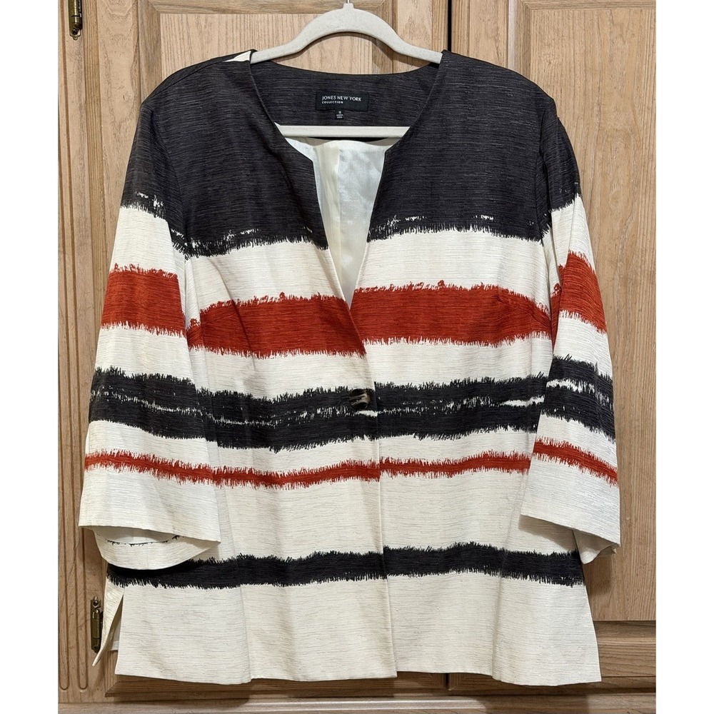 Jones New York Blazer Jacket Women's Size 16 Silk Linen Lined Striped Vintage